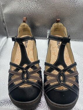 JBU by Jambu Dove Mary Jane Flat Size 8 Black Brown Memory Foam Shoes Sandals
